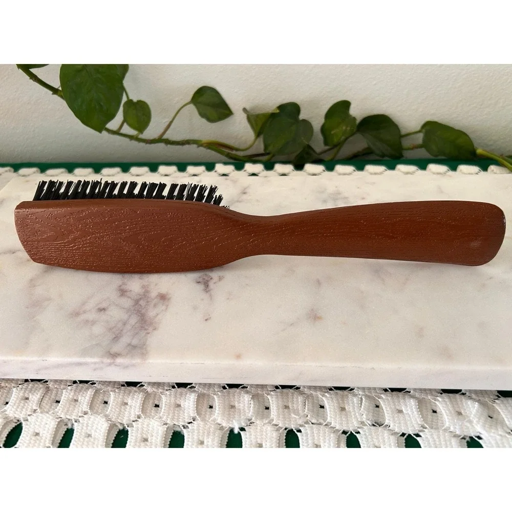 Vintage Avon Hairbrush Faux Wood Grain Brown Synthetic Bristle Grooming Tool 9